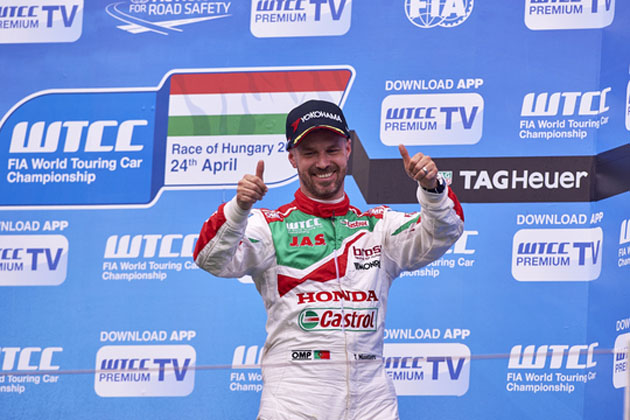 2016 EVENT: Race of Hungary TRACK: Hungaroring Race Track TEAM: Castrol Honda World Touring Car Team CAR: Honda Civic wtcc DRIVER: Tiago Monteiro finished in third position in the main race